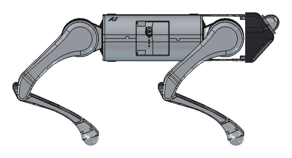 Side CAD render of the A1 with the Rev D3.1 head, showing the lidar dome tilted up at the front