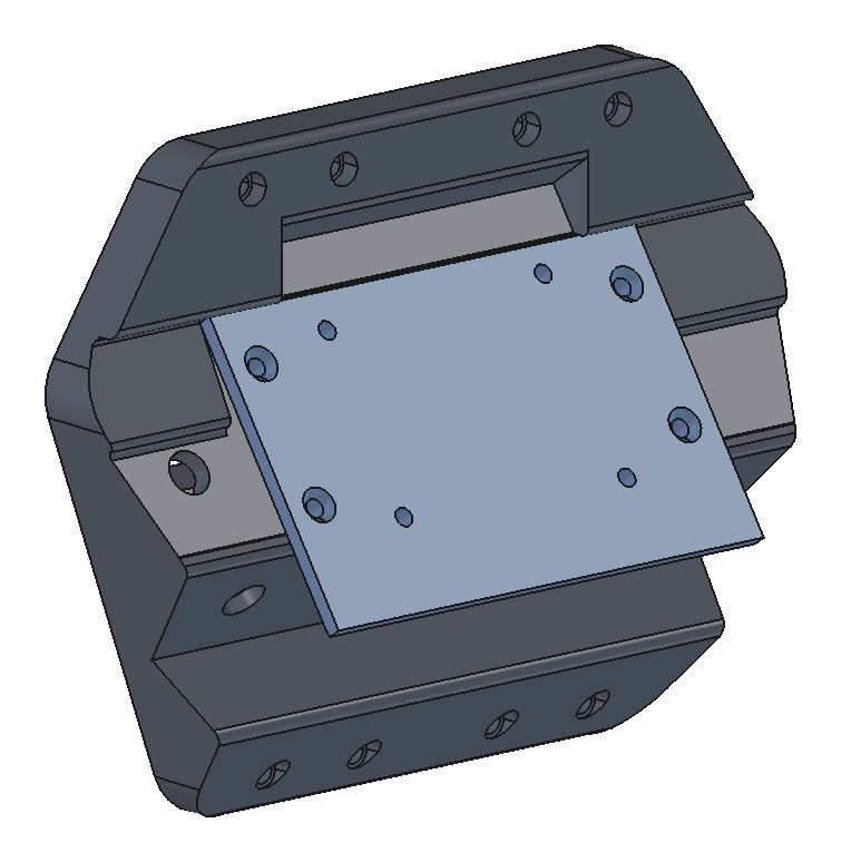CAD render of the Rev D3.3 mount from the front with the separate lidar plate screwed onto it