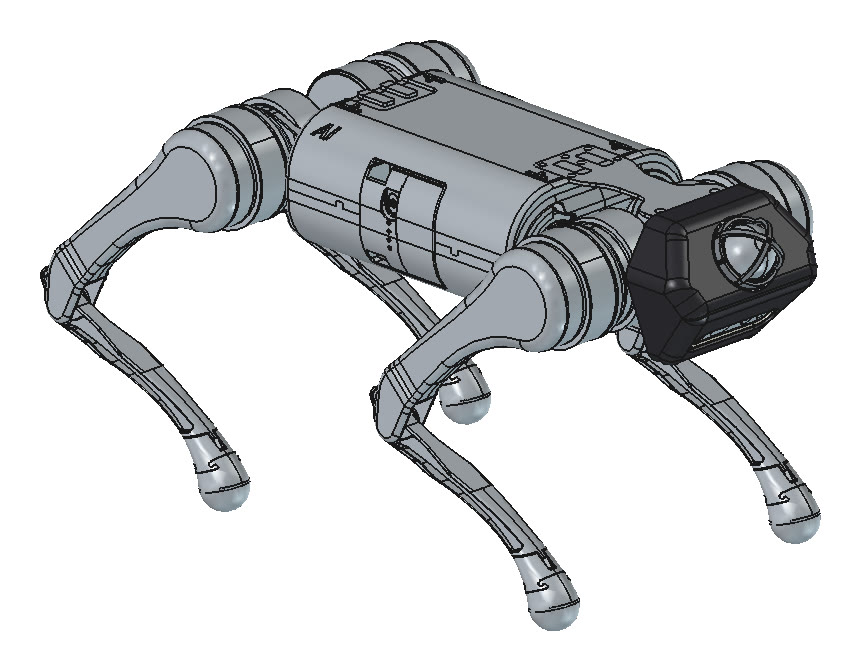 CAD render of the A1 with the Rev D3.3 sensor head: a dark wedge-shaped block on the nose with the lidar dome on top