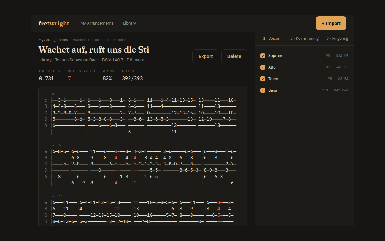 Fretwright — MIDI to classical-guitar tab