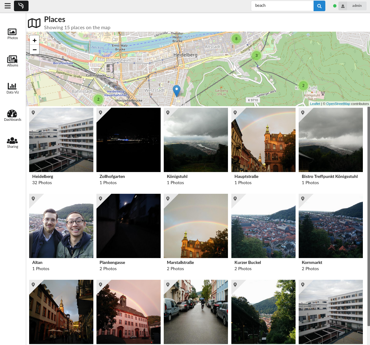 Ownphotos — map view with location-based browsing