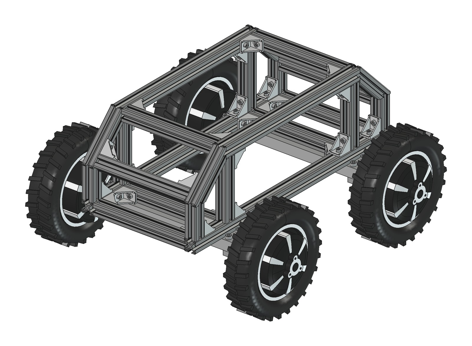 SMUB — frame with hub motors and wheels mounted (CAD render)